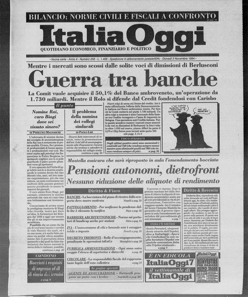 Italia oggi : quotidiano di economia finanza e politica